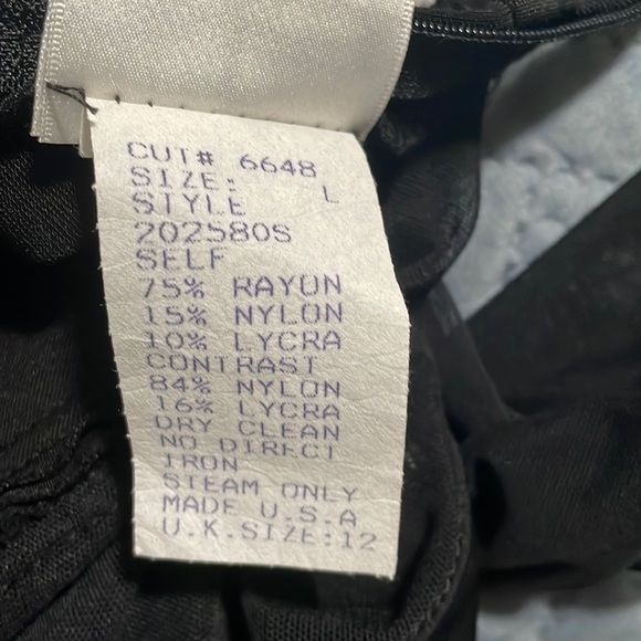 1990S TADASHI BLACK VINTAGE EVENING DRESS W SHEER SLEEVES & RHINESTONES - Picture 5 of 8